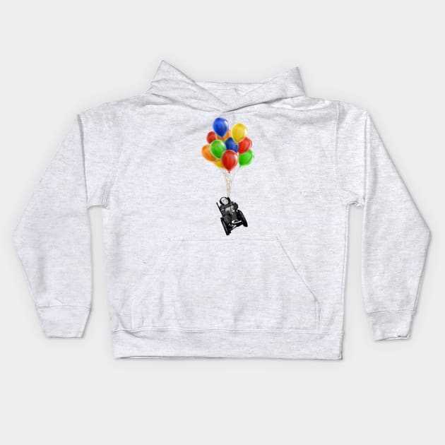 Eric the Actor Flying with Balloons Kids Hoodie by Howchie